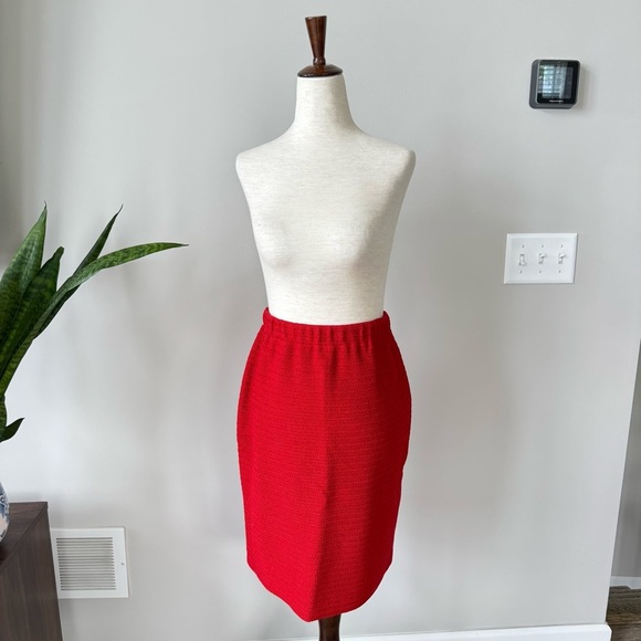 St. John Collection Elegant Pull-On Knit Pencil Skirt - Red - Picture 1 of 5